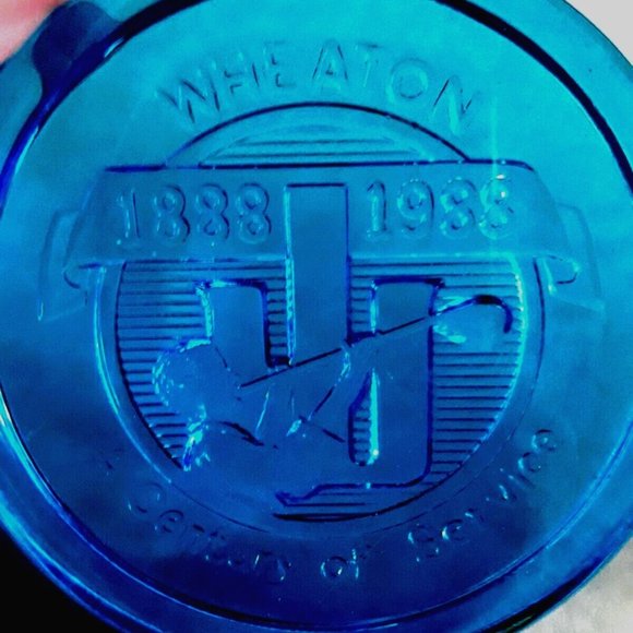 Wheaton Blue Glass Paperweight 1888-1988 A Century Of Service - Picture 1 of 4
